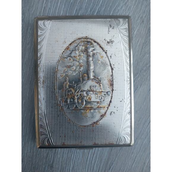 Vintage Tin Cigarette Case with Steam Train on the Front - Picture 1 of 4